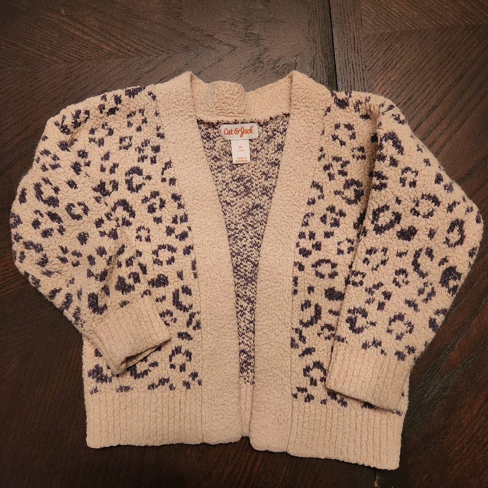 Cat & Jack Cream and Black Leopard Print Cardigan